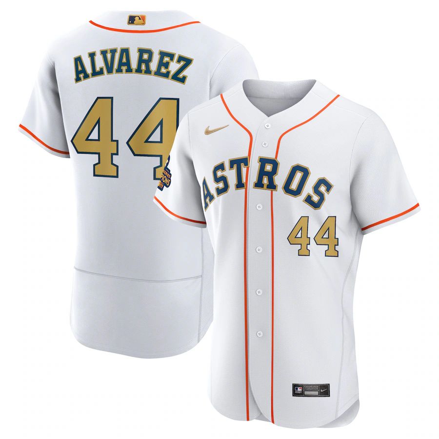 Houston Astros #44 Yordan Alvarez White Gold 2023 Gold Collection Authentic Jersey