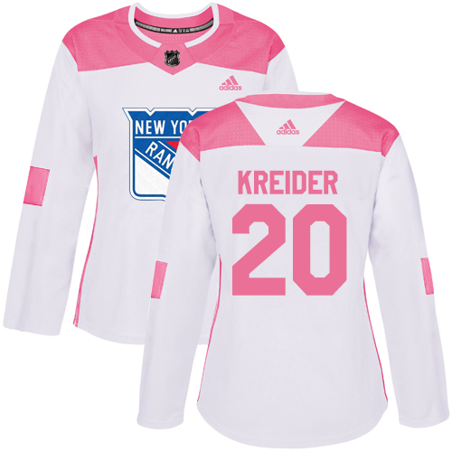 Adidas New York Rangers #20 Chris Kreider White/Pink Authentic Fashion Women's Stitched Jersey Womens