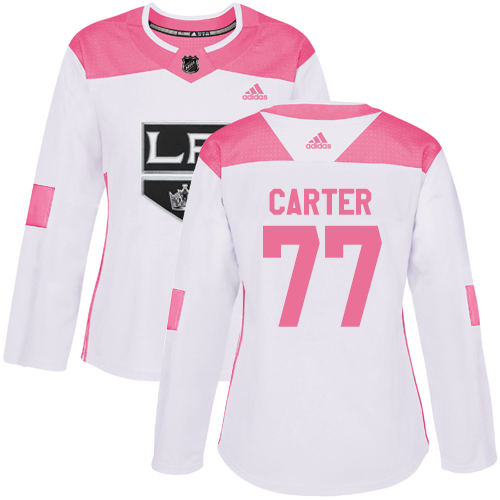 Adidas Los Angeles Kings #77 Jeff Carter White/Pink Authentic Fashion Women's Stitched Jersey Womens