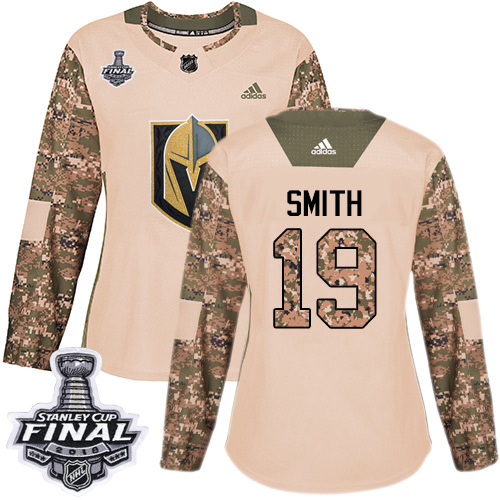 Adidas Golden Vegas Golden Knights #19 Reilly Smith Camo Authentic 2017 Veterans Day 2018 Stanley Cup Final Women's Stitched Jersey Womens