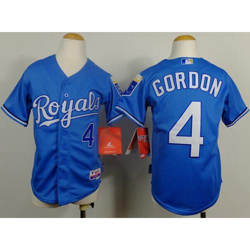 Kansas City Royals #4 Alex Gordon Light Blue Cool Base Alternate 1 Stitched Youth Jersey Youth