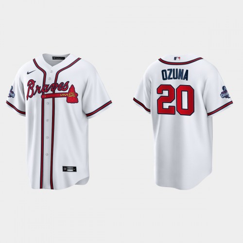 Atlanta Atlanta Braves #20 Marcell Ozuna Men's 2021 World Series Champions Patch Game Jersey - White Men's