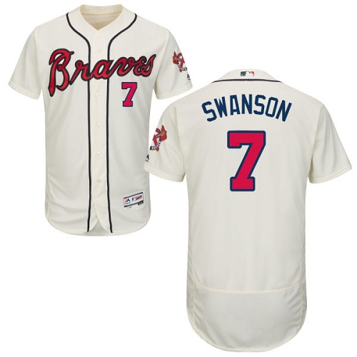 Atlanta Braves #7 Dansby Swanson Cream Flexbase Authentic Collection Stitched Jersey Men's