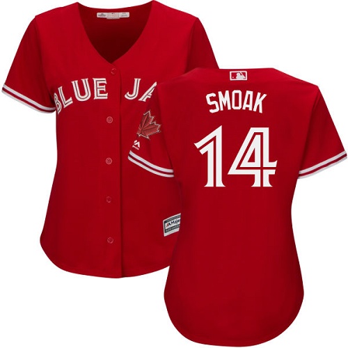Toronto Blue Jays #14 Justin Smoak Red Canada Day Women's Stitched Jersey Womens
