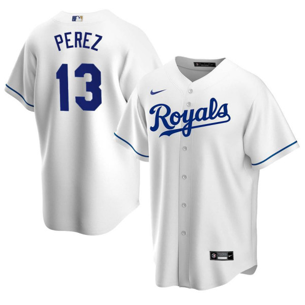 Kansas City Royals 13 Replica 2020 White Home Salvador Perez Jersey