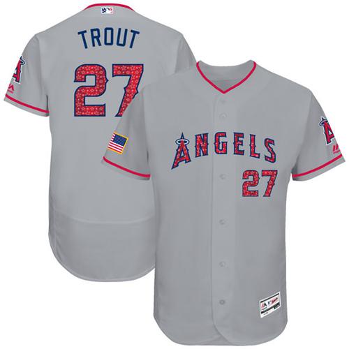 Los Angeles Angels of Anaheim #27 Mike Trout Grey Fashion Stars & Stripes Flexbase Authentic Stitched Jersey Men's