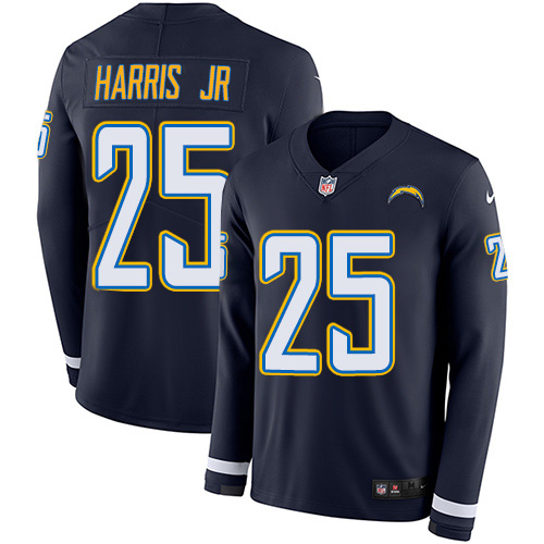 Los Angeles Chargers #25 Chris Harris Jr Navy Blue Team Color Youth Stitched Limited Therma Long Sleeve Jersey Youth