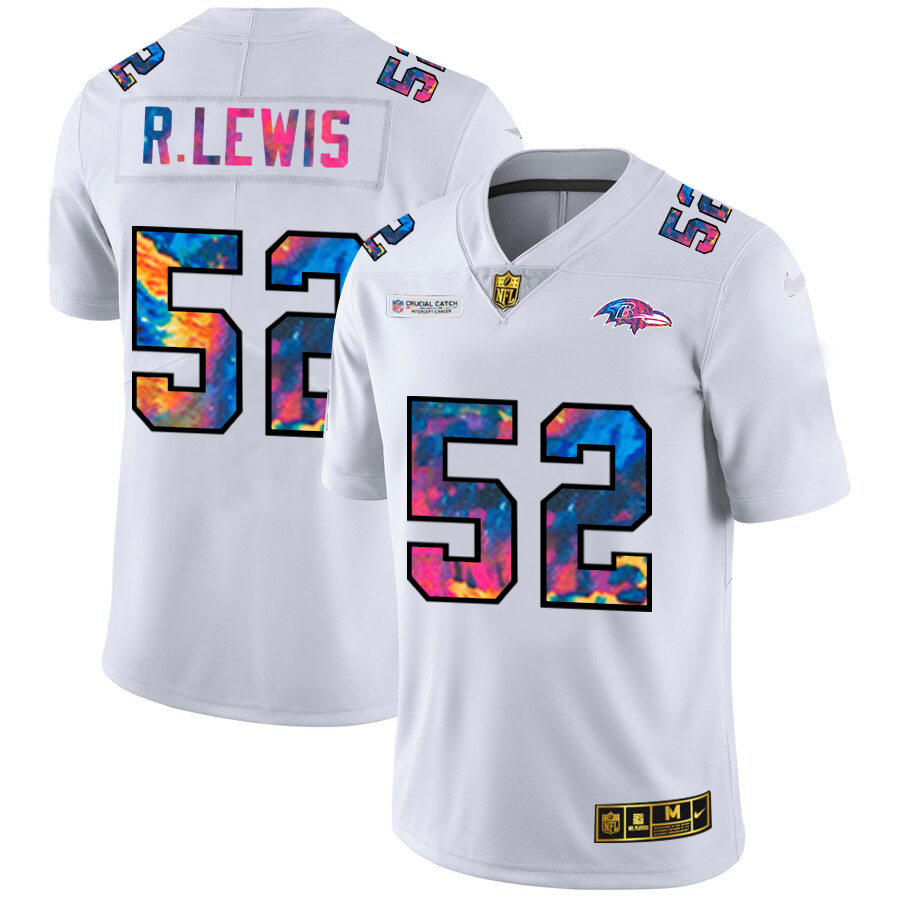 Baltimore Ravens #52 Ray Lewis Men's White Multi-Color 2020 Crucial Catch Limited Jersey