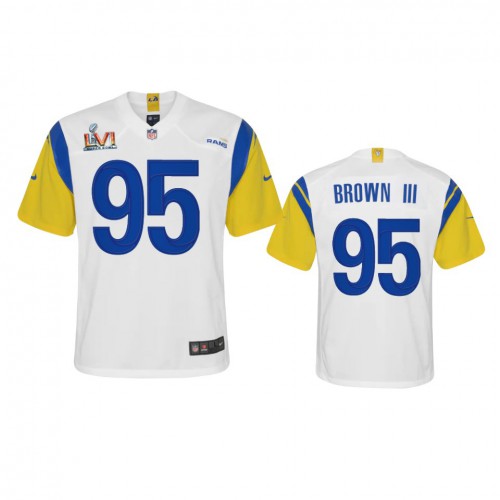 Los Angeles Los Angeles Rams #95 Bobby Brown III Youth Super Bowl LVI Patch Alternate Game Jersey - White Youth
