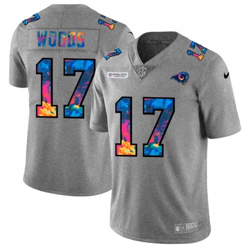 Los Angeles Los Angeles Rams #17 Robert Woods Men's Multi-Color 2020 Crucial Catch Jersey Greyheather Men's