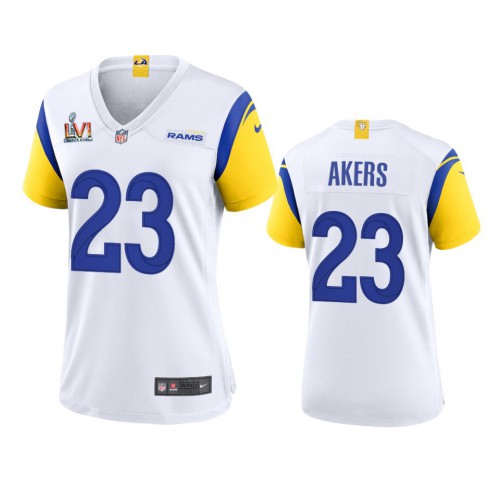 Los Angeles Los Angeles Rams #23 Cam Akers Women's Super Bowl LVI Patch Alternate Game Jersey - White Womens