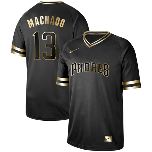 San Diego Padres #13 Manny Machado Black Gold Authentic Stitched Jersey Men's
