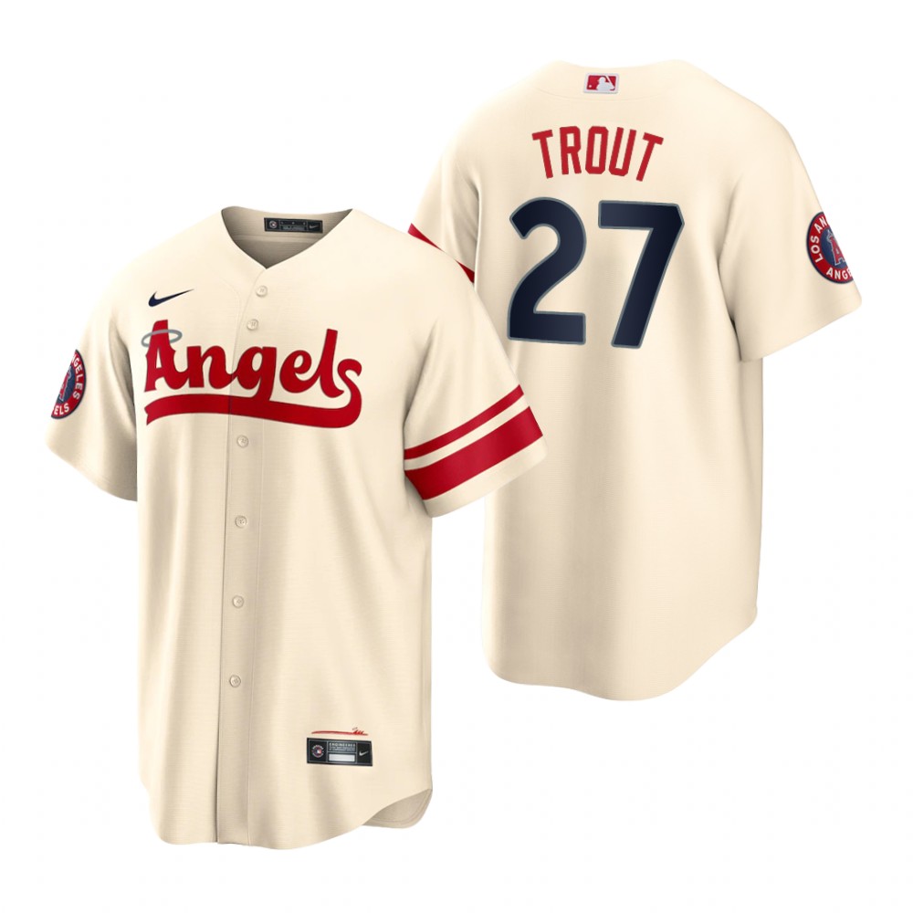 Los Angeles Angels #27 Mike Trout Cream Men's 2022 City Connect Game Jersey