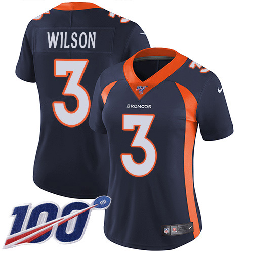 Broncos #3 Russell Wilson Navy Blue Alternate Women's Stitched 100th Season Vapor Limited Jersey