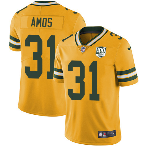 Green Bay Packers #31 Adrian Amos Yellow Men's 100th Season Stitched Limited Rush Jersey Men's