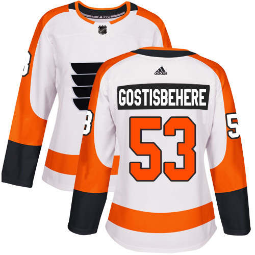 Adidas Philadelphia Flyers #53 Shayne Gostisbehere White Road Authentic Women's Stitched Jersey Womens