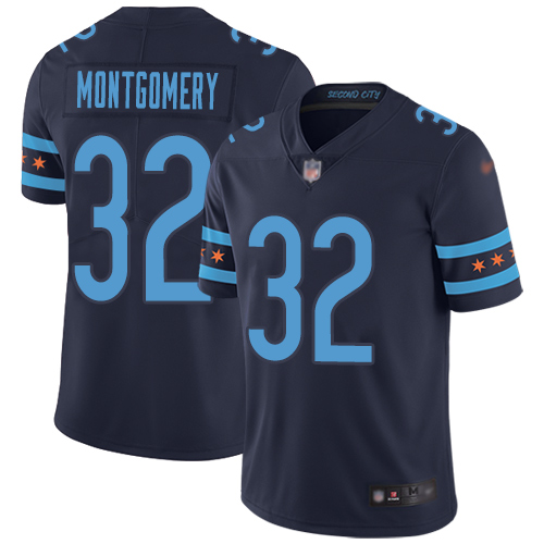 Chicago Bears #32 David Montgomery Navy Blue Team Color Men's Stitched Limited City Edition Jersey Men's