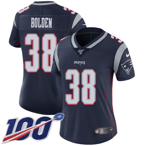 New England Patriots #38 Brandon Bolden Navy Blue Team Color Women's Stitched 100th Season Vapor Limited Jersey Womens