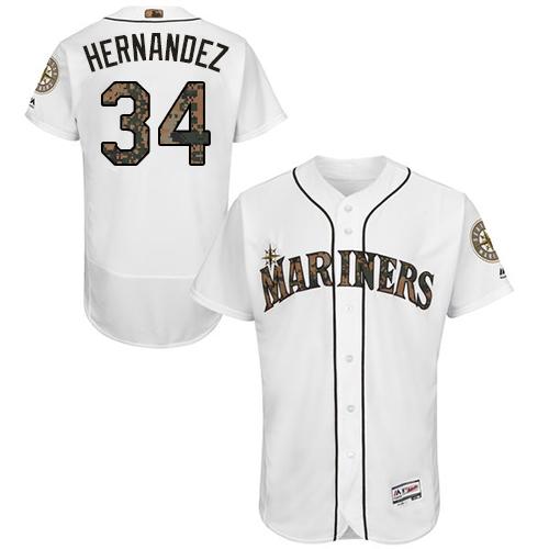 Seattle Mariners #34 Felix Hernandez White Flexbase Authentic Collection Memorial Day Stitched Jersey Men's