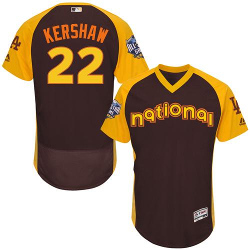 Los Angeles Dodgers #22 Clayton Kershaw Brown Flexbase Authentic Collection 2016 All-Star National League Stitched Jersey Men's
