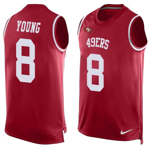 49ers #8 Steve Young Red Team Color Men's Stitched Limited Tank Top Jersey
