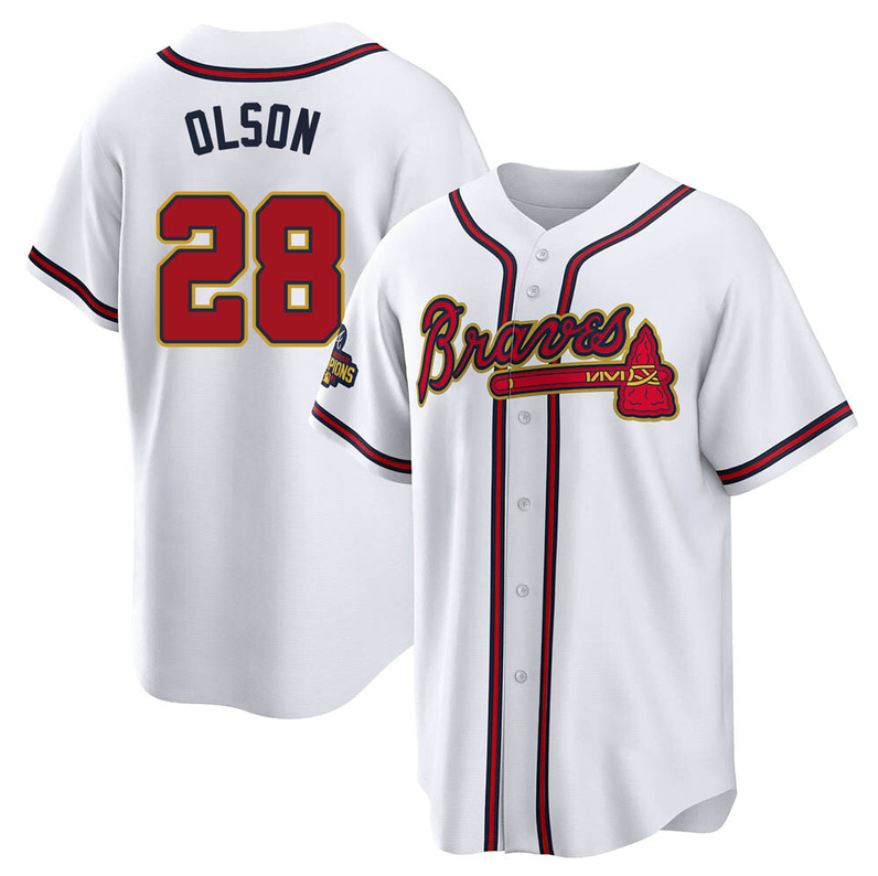 Men's Youth Women's #28 Matt Olson Atlanta Braves White 2022 Gold Program Jersey