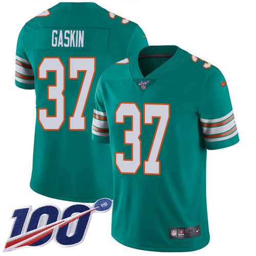 Miami Dolphins #37 Myles Gaskin Aqua Green Alternate Men's Stitched 100th Season Vapor Untouchable Limited Jersey Men's