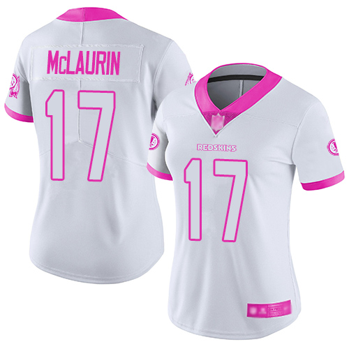 Commanders #17 Terry McLaurin White/Pink Women's Stitched Limited Rush Fashion Jersey