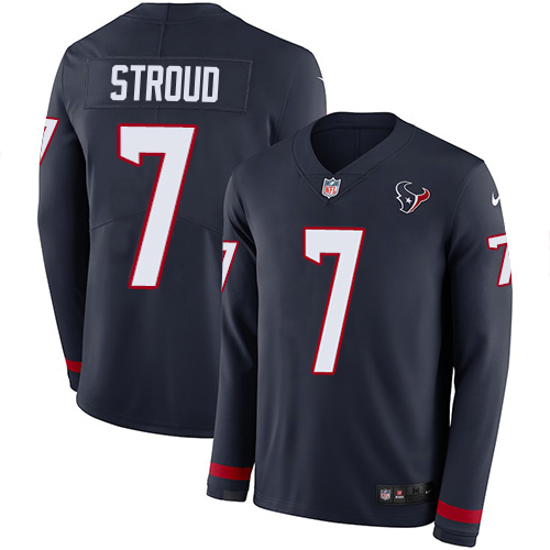 Texans #7 C.J. Stroud Navy Blue Team Color Men's Stitched Limited Therma Long Sleeve Jersey
