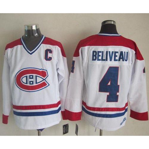Montreal Canadiens #4 Jean Beliveau White CH-CCM Throwback Stitched Jersey Men's