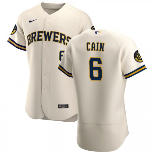 Milwaukee Milwaukee Brewers #6 Lorenzo Cain Men's Cream Home 2020 Authentic Player Jersey Men's