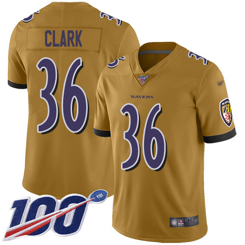 Baltimore Ravens #36 Chuck Clark Gold Youth Stitched Limited Inverted Legend 100th Season Jersey Youth