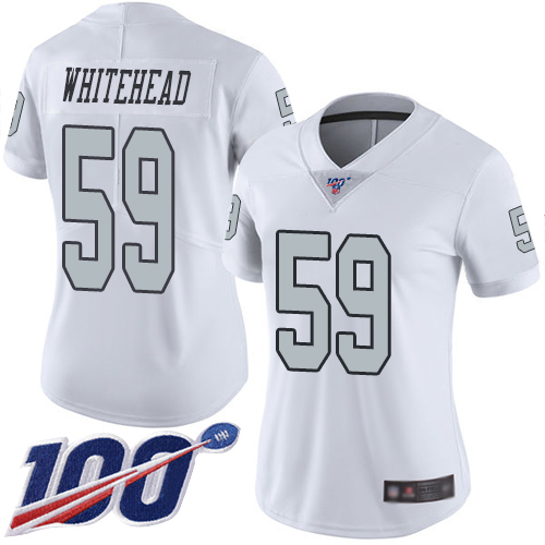 Las Vegas Raiders #59 Tahir Whitehead White Women's Stitched Limited Rush 100th Season Jersey Womens