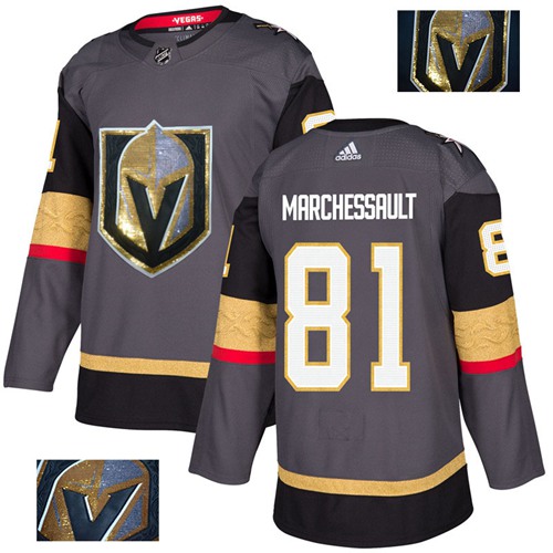 Adidas Golden Vegas Golden Knights #81 Jonathan Marchessault Grey Home Authentic Fashion Gold Stitched Jersey Men's