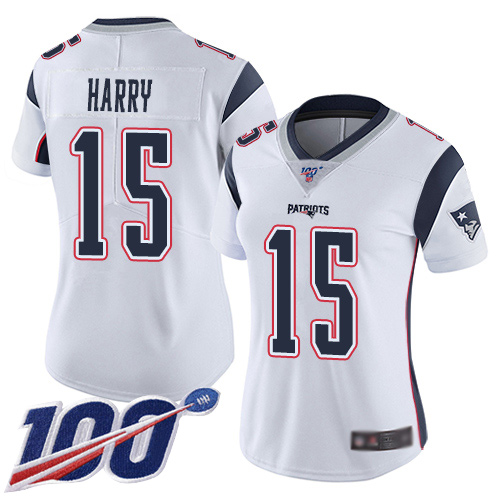 New England Patriots #15 N'Keal Harry White Women's Stitched 100th Season Vapor Limited Jersey Womens
