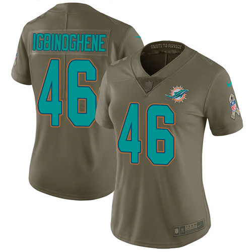Miami Dolphins #46 Noah Igbinoghene Olive Women's Stitched Limited 2017 Salute To Service Jersey Womens