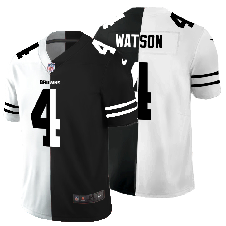 Cleveland Browns #4 Deshaun Watson Men's Black V White Peace Split Vapor Untouchable Limited Jersey