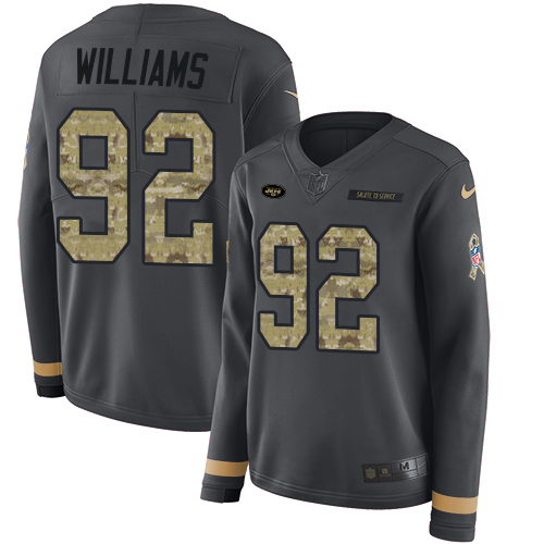 New York Jets #92 Leonard Williams Anthracite Salute to Service Women's Stitched Limited Therma Long Sleeve Jersey Womens