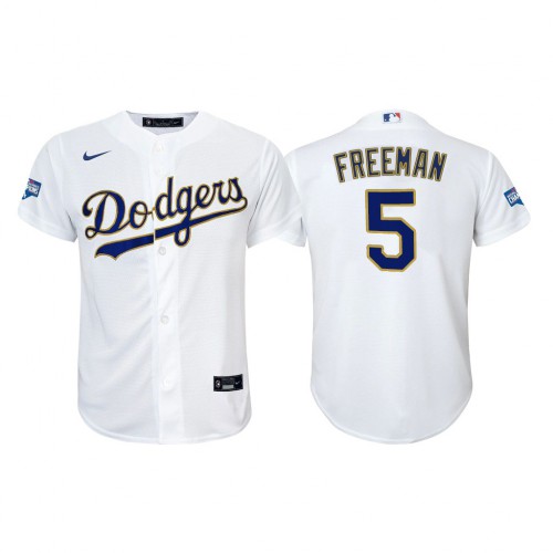 Los Angeles Los Angeles Dodgers #5 Freddie Freeman Youth 2021 Gold Program World Series Champions Jersey Whtie Youth