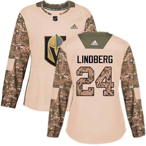 Adidas Golden Vegas Golden Knights #24 Oscar Lindberg Camo Authentic 2017 Veterans Day Women's Stitched Jersey Womens