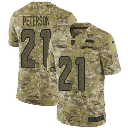 Seattle Seahawks #21 Adrian Peterson Camo Men's Stitched Limited 2018 Salute To Service Jersey Men's