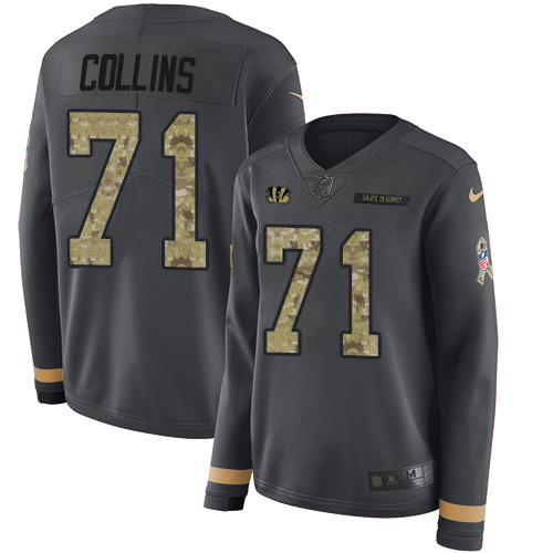 Bengals #71 La'el Collins Anthracite Salute To Service Women's Stitched Limited Therma Long Sleeve Jersey
