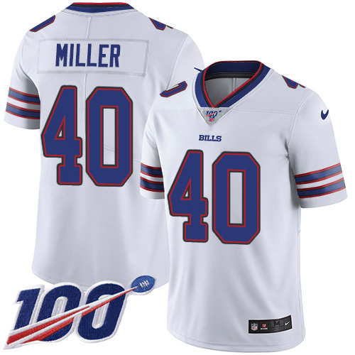 Bills #40 Von Miller White Men's Stitched 100th Season Vapor Limited Jersey