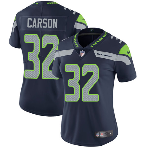 Seattle Seahawks #32 Chris Carson Steel Blue Team Color Women's Stitched Vapor Untouchable Limited Jersey Womens