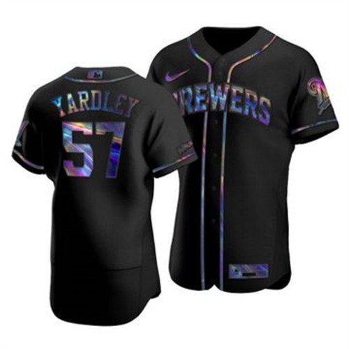 Milwaukee Milwaukee Brewers #57 Eric Yardley Men's Iridescent Holographic Collection Jersey - Black Men's