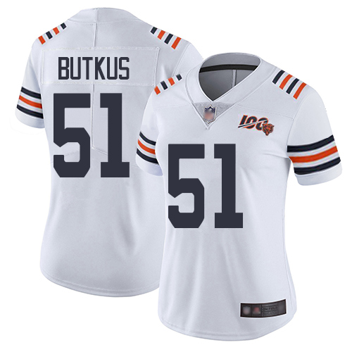 Bears #51 Dick Butkus White Alternate Women's Stitched Vapor Untouchable Limited 100th Season Jersey