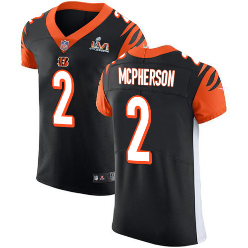 Bengals #2 Evan McPherson Black Team Color Super Bowl LVI Patch Men's Stitched Vapor Untouchable Elite Jersey
