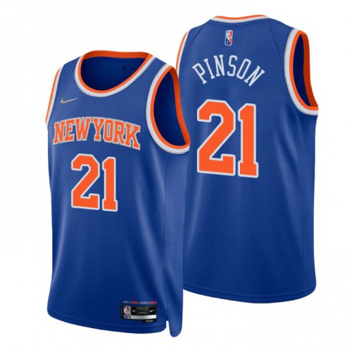 New York Knicks #21 Theo Pinson Blue Mens 2021-22 75th Anniversary Diamond Swingman Jersey - Icon Edition Mens