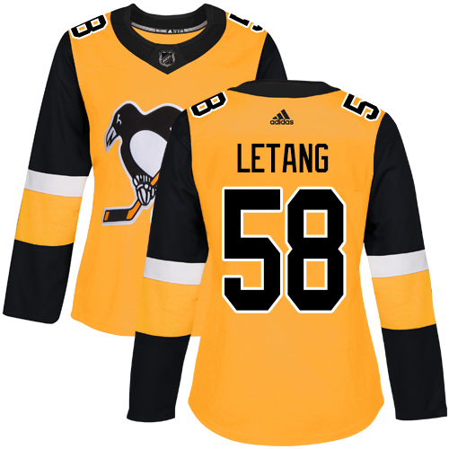 Adidas Pittsburgh Penguins #58 Kris Letang Gold Alternate Authentic Women's Stitched Jersey Womens