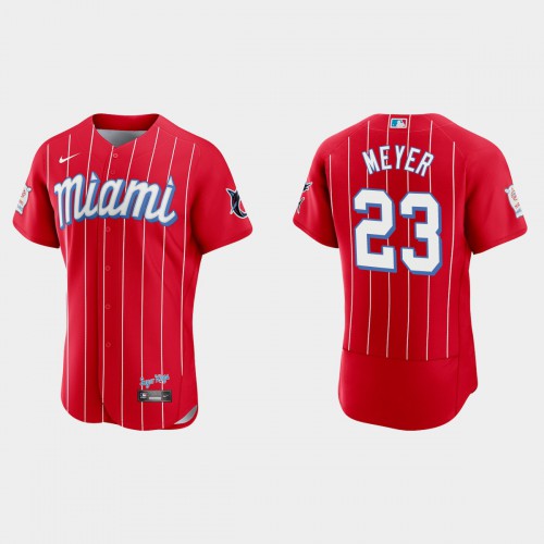 Miami Miami Marlins #23 Max Meyer Men's 2021 City Connect Authentic Jersey Red Men's